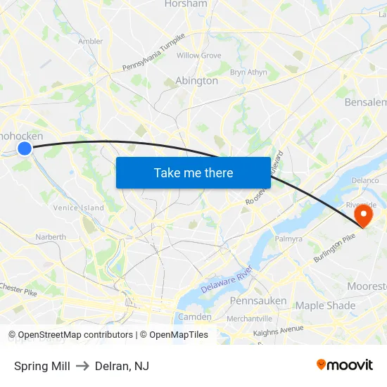Spring Mill to Delran, NJ map