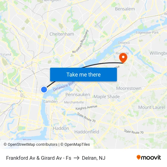 Frankford Av & Girard Av - Fs to Delran, NJ map