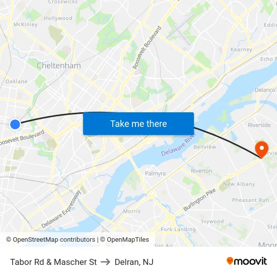 Tabor Rd & Mascher St to Delran, NJ map