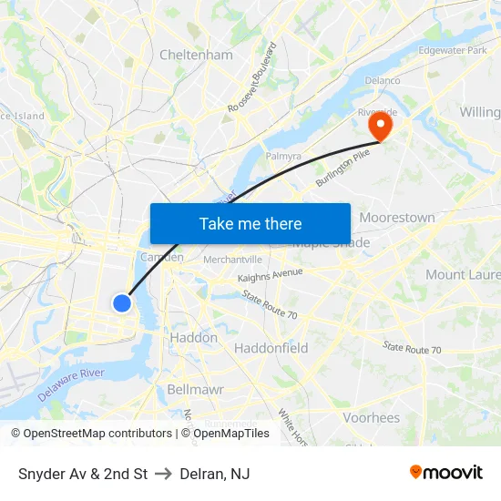 Snyder Av & 2nd St to Delran, NJ map