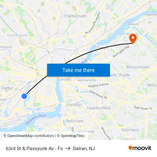 63rd St & Passyunk Av - Fs to Delran, NJ map