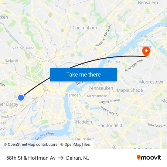 58th St & Hoffman Av to Delran, NJ map