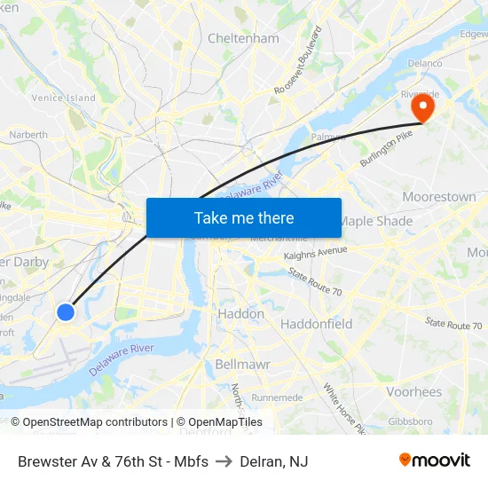 Brewster Av & 76th St - Mbfs to Delran, NJ map