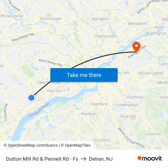 Dutton Mill Rd & Pennell Rd - Fs to Delran, NJ map