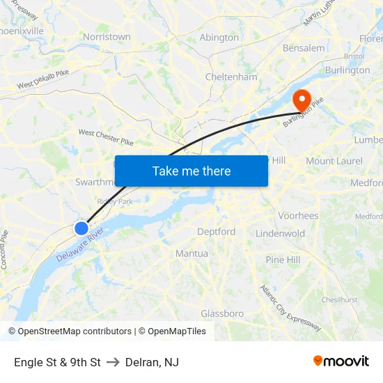 Engle St & 9th St to Delran, NJ map