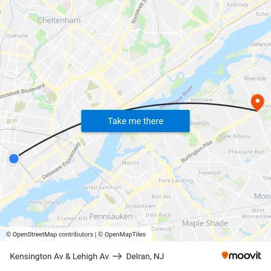 Kensington Av & Lehigh Av to Delran, NJ map