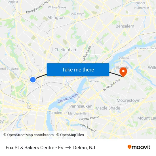 Fox St & Bakers Centre - Fs to Delran, NJ map