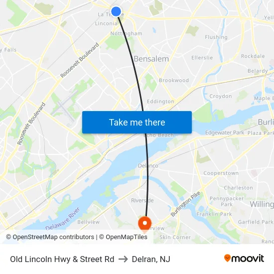 Old Lincoln Hwy & Street Rd to Delran, NJ map