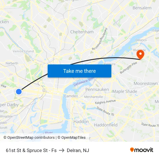 61st St & Spruce St - Fs to Delran, NJ map