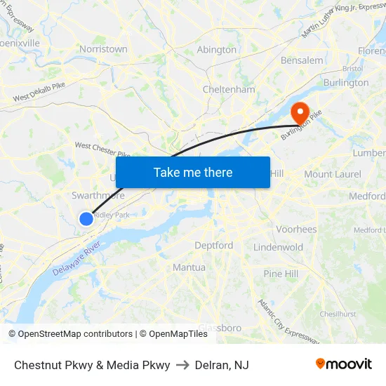 Chestnut Pkwy & Media Pkwy to Delran, NJ map