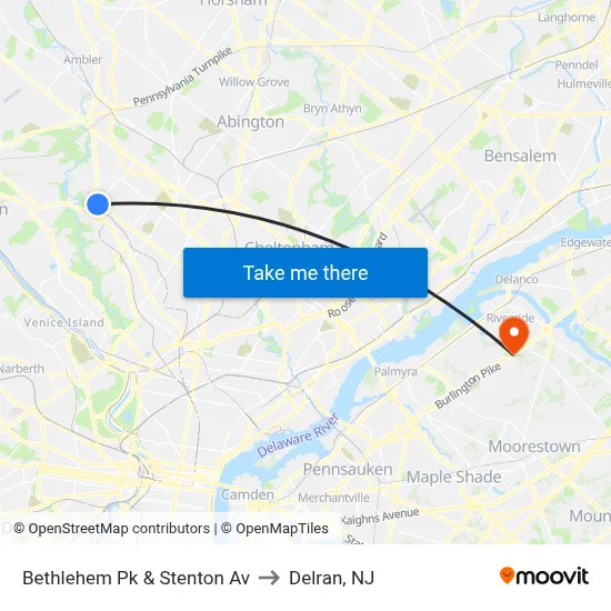 Bethlehem Pk & Stenton Av to Delran, NJ map
