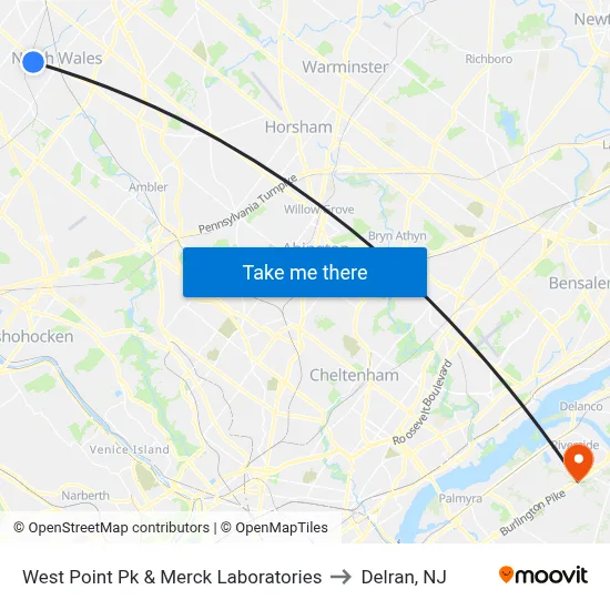 West Point Pk & Merck Laboratories to Delran, NJ map
