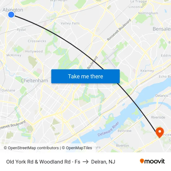 Old York Rd & Woodland Rd - Fs to Delran, NJ map