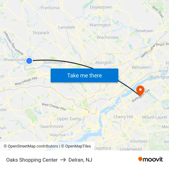 Oaks Shopping Center to Delran, NJ map