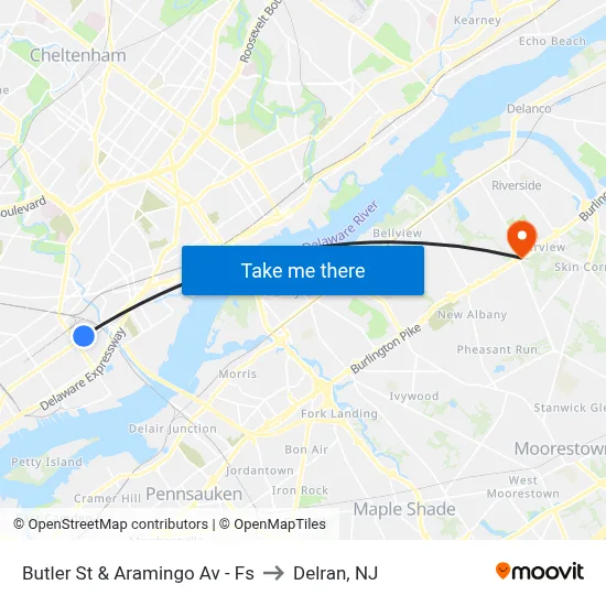 Butler St & Aramingo Av - Fs to Delran, NJ map