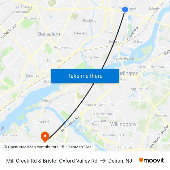 Mill Creek Rd & Bristol-Oxford Valley Rd to Delran, NJ map