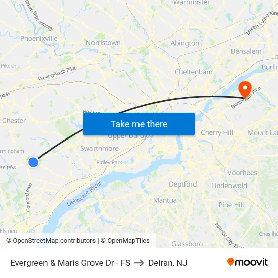 Evergreen & Maris Grove Dr - FS to Delran, NJ map
