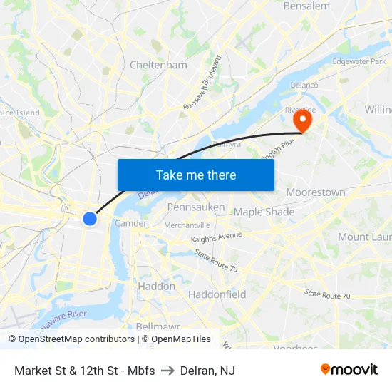 Market St & 12th St - Mbfs to Delran, NJ map