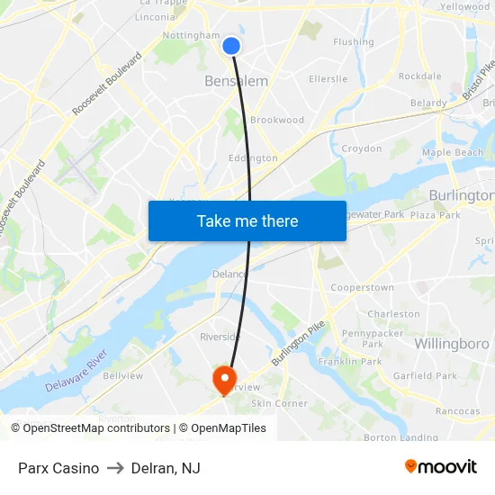 Parx Casino to Delran, NJ map