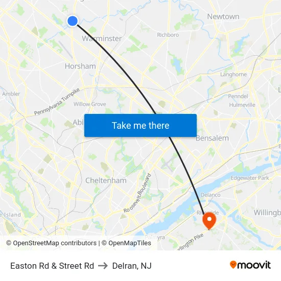 Easton Rd & Street Rd to Delran, NJ map