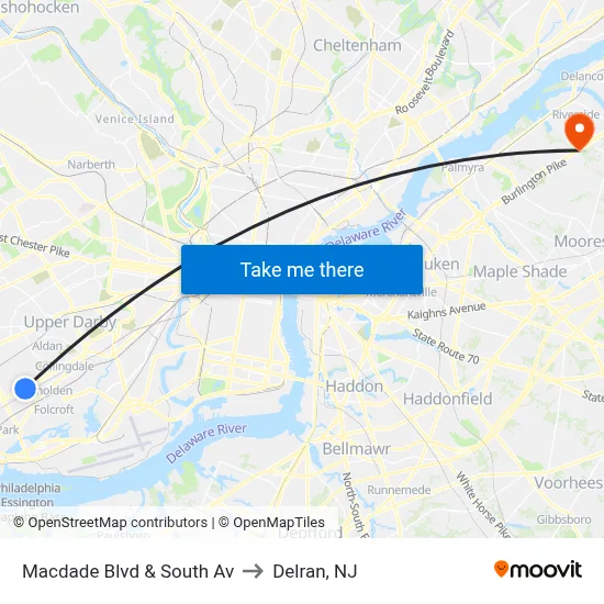 Macdade Blvd & South Av to Delran, NJ map