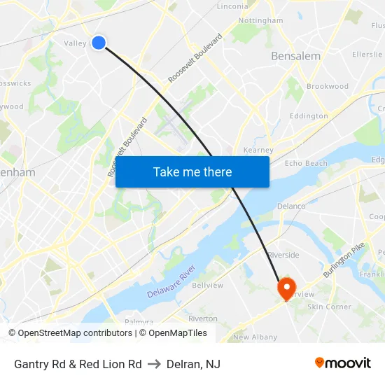 Gantry Rd & Red Lion Rd to Delran, NJ map