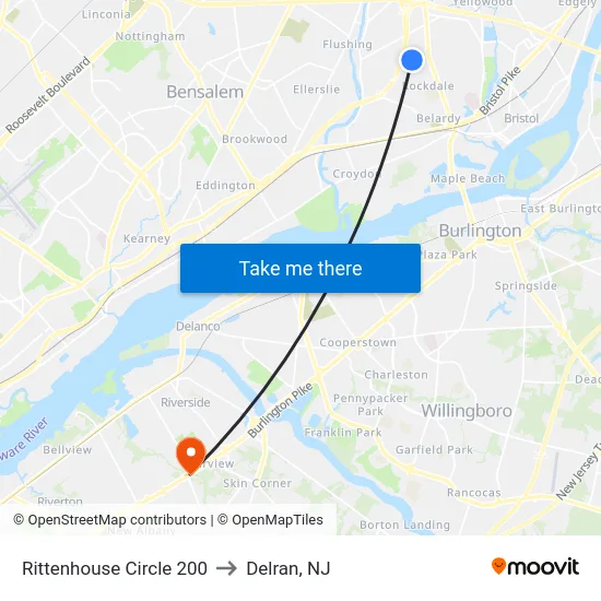 Rittenhouse Circle 200 to Delran, NJ map