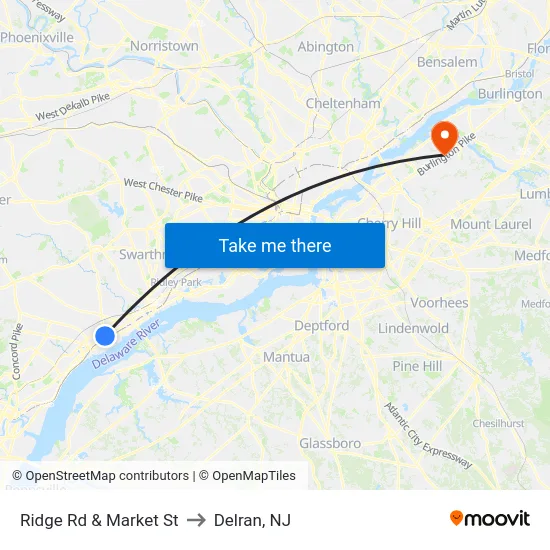 Ridge Rd & Market St to Delran, NJ map