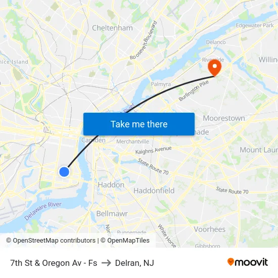 7th St & Oregon Av - Fs to Delran, NJ map