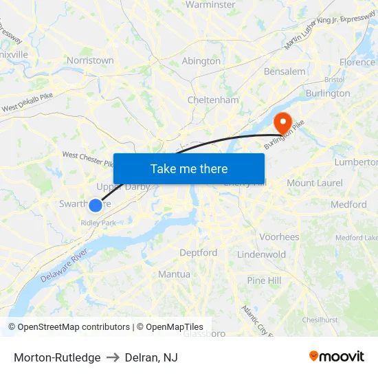 Morton-Rutledge to Delran, NJ map