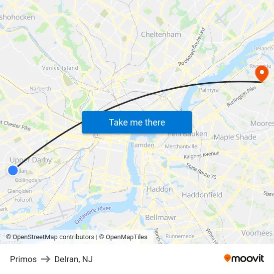 Primos to Delran, NJ map