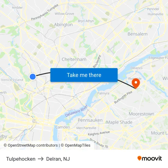 Tulpehocken to Delran, NJ map
