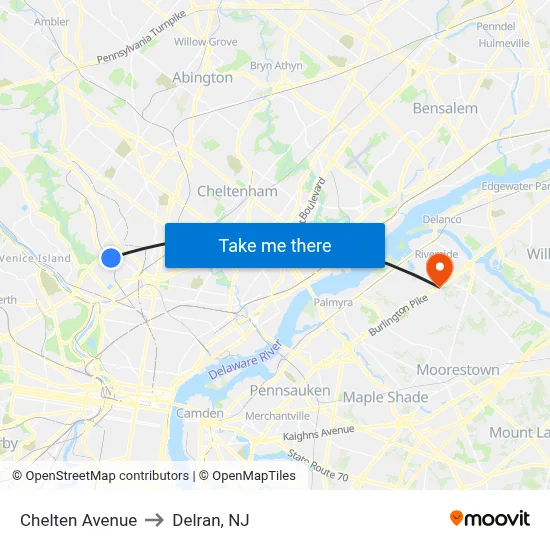 Chelten Avenue to Delran, NJ map