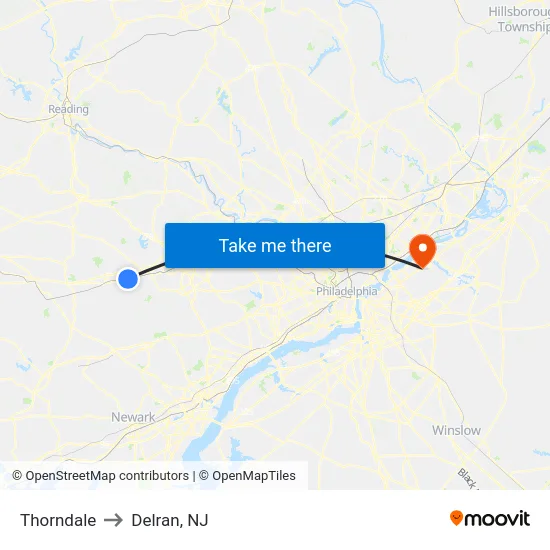 Thorndale to Delran, NJ map