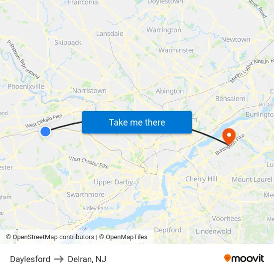 Daylesford to Delran, NJ map