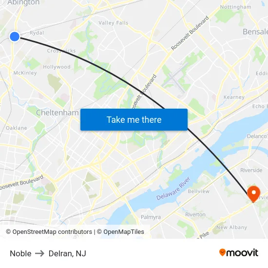 Noble to Delran, NJ map