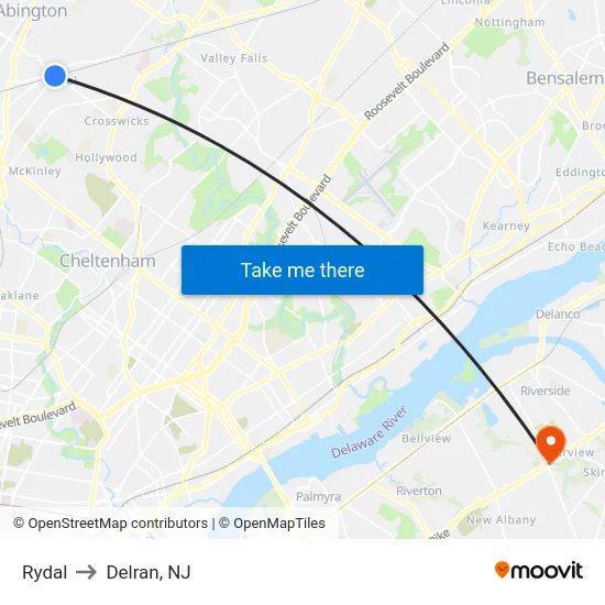 Rydal to Delran, NJ map