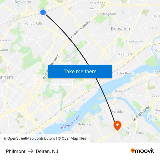 Philmont to Delran, NJ map