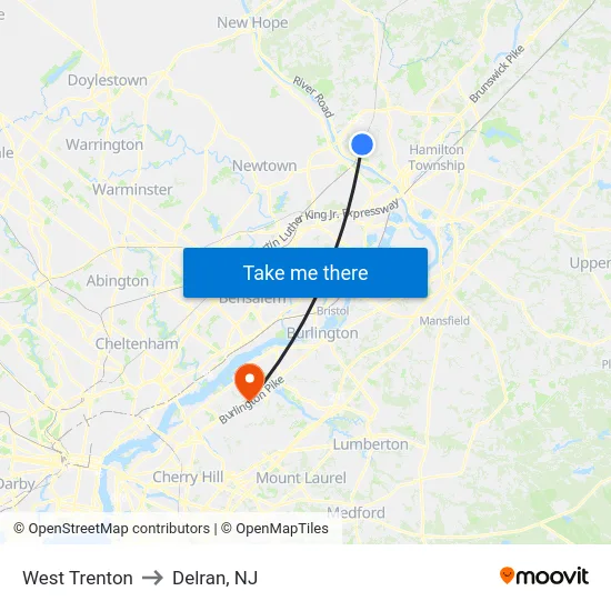 West Trenton to Delran, NJ map