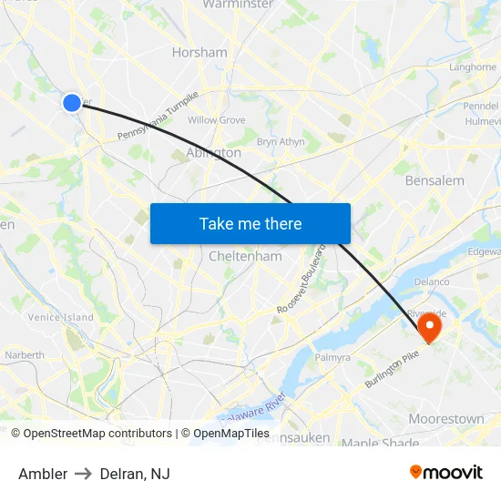 Ambler to Delran, NJ map