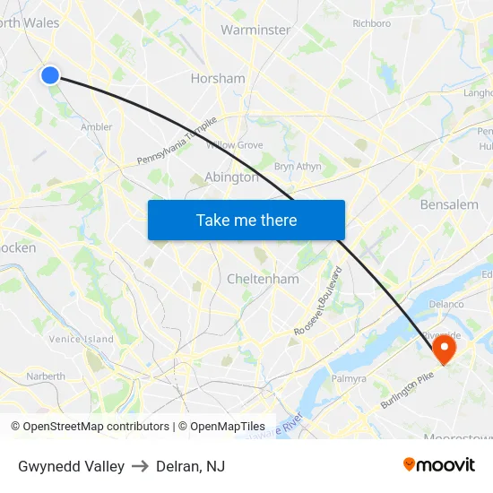 Gwynedd Valley to Delran, NJ map