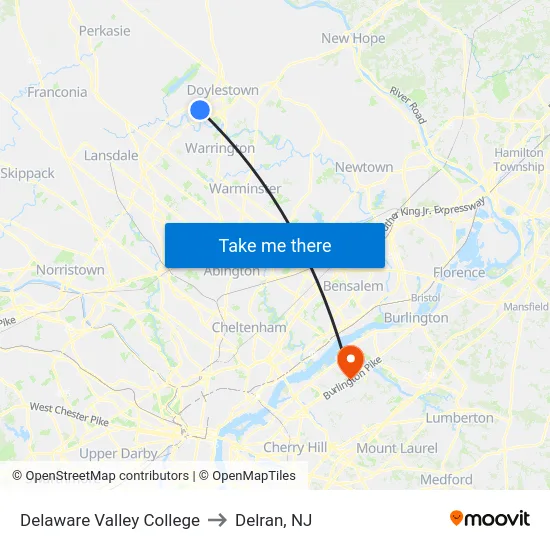 Delaware Valley College to Delran, NJ map