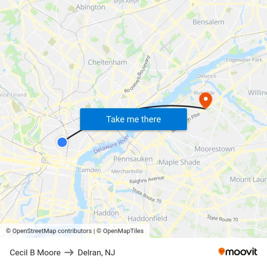 Cecil B Moore to Delran, NJ map