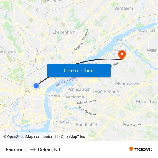 Fairmount to Delran, NJ map