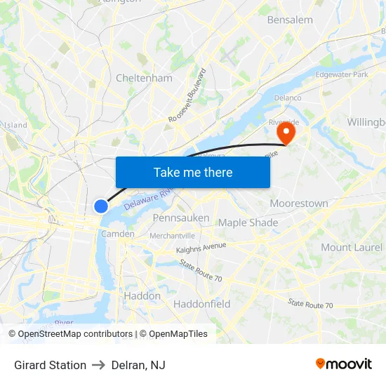 Girard Station to Delran, NJ map