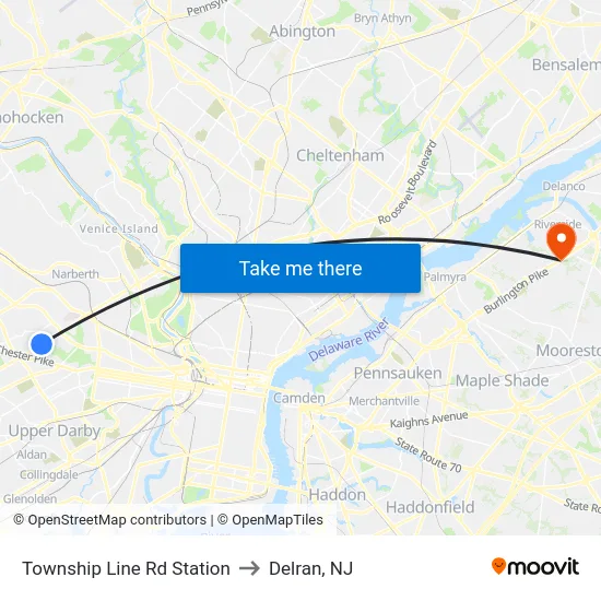 Township Line Rd Station to Delran, NJ map