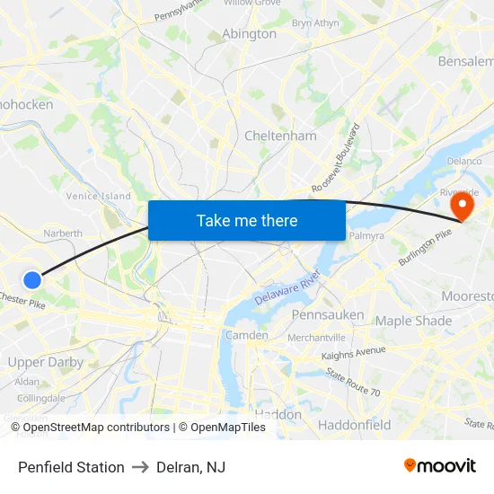 Penfield Station to Delran, NJ map