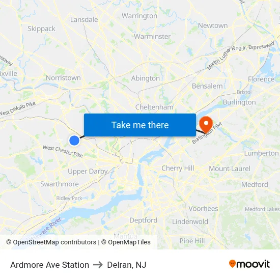 Ardmore Ave Station to Delran, NJ map