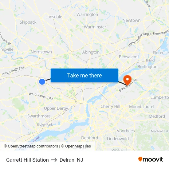 Garrett Hill Station to Delran, NJ map