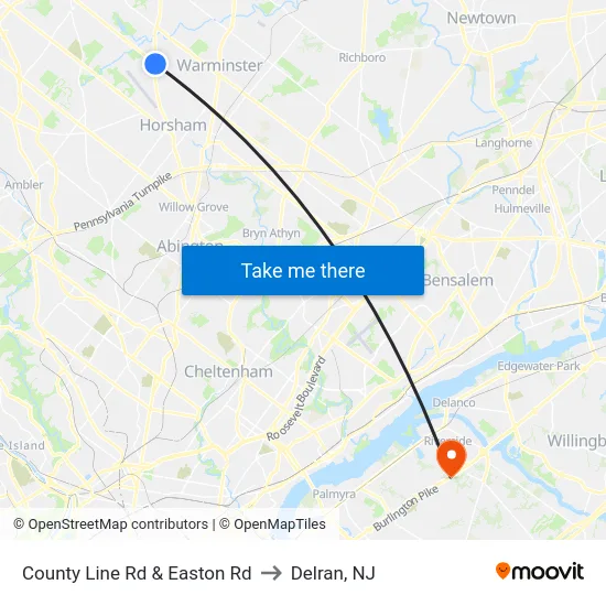County Line Rd & Easton Rd to Delran, NJ map